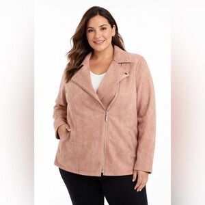 Chico’s Elongated Moto Faux Suede Jacket Blush Pink Size 3 XL 16/18